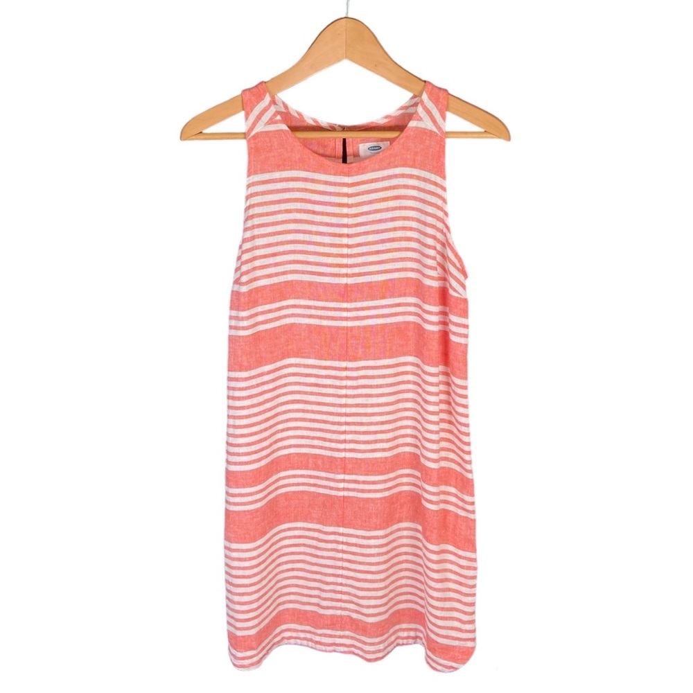 Old Navy Linen Blend Mini Dress Women’s Size Small Petite Pink + White Stripe SP